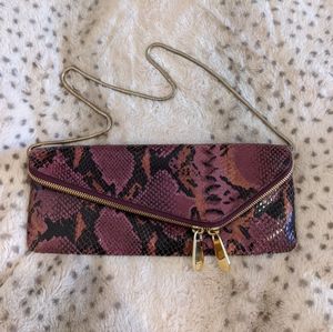 Henri Bendel Rare Purple Snakeskin Purse Gold Trim